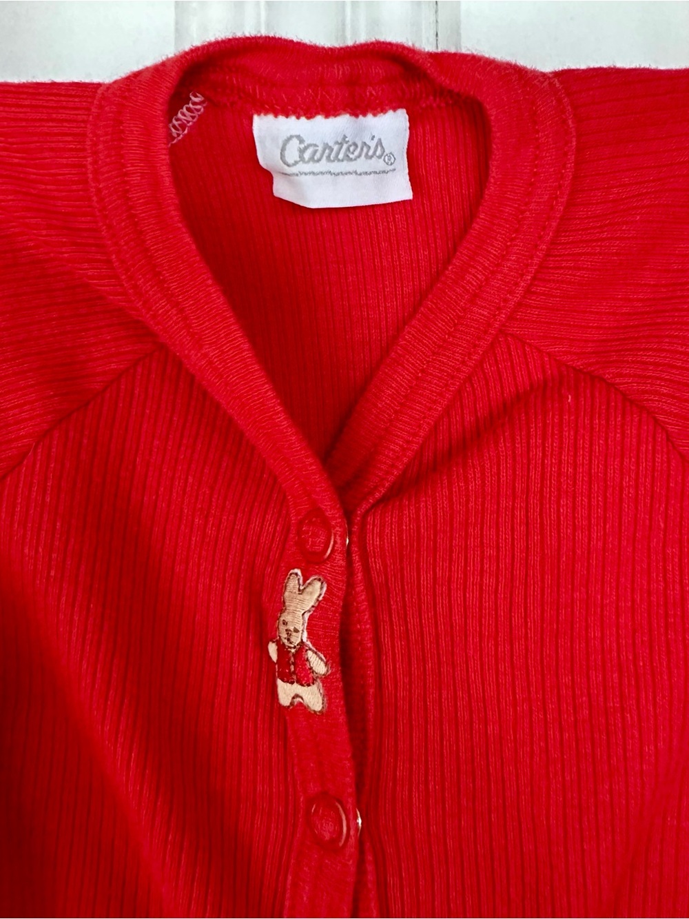 Carter's Red Ribbed Baby Footie with Rabbit Detail - Picture 2 of 5